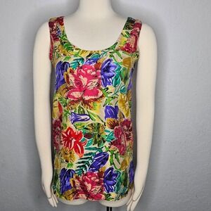 Vintage REAL Clothes Silk Saks 100% Silk Tropical Floral Tank Top Small Petite
